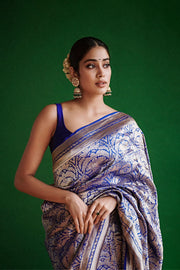 Janhavi Kapoor in Purple Pure Katan Silk Banarasi Handloom Saree - Tanchui Brocade - The Handlooms