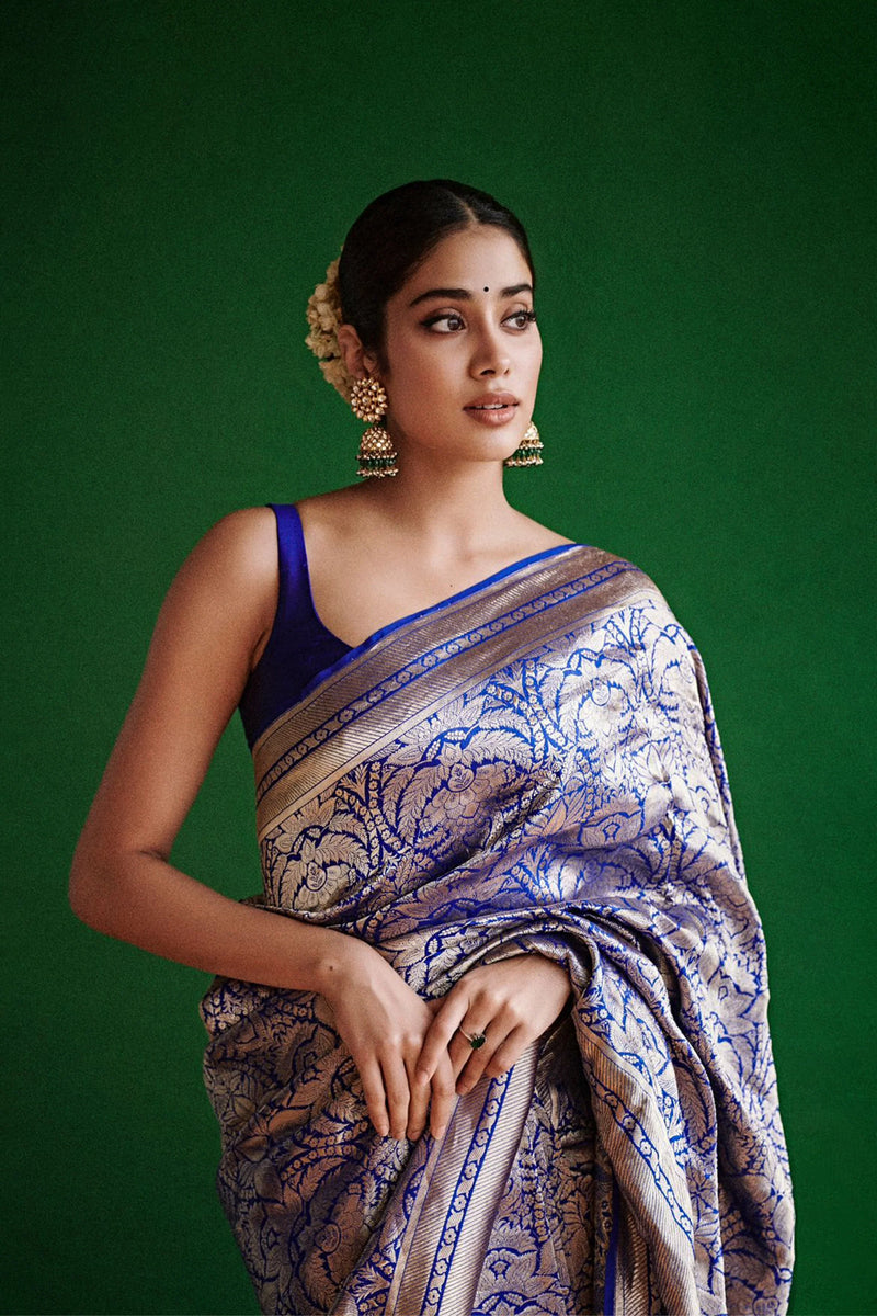 Janhavi Kapoor in Purple Pure Katan Silk Banarasi Handloom Saree - Tanchui Brocade - The Handlooms