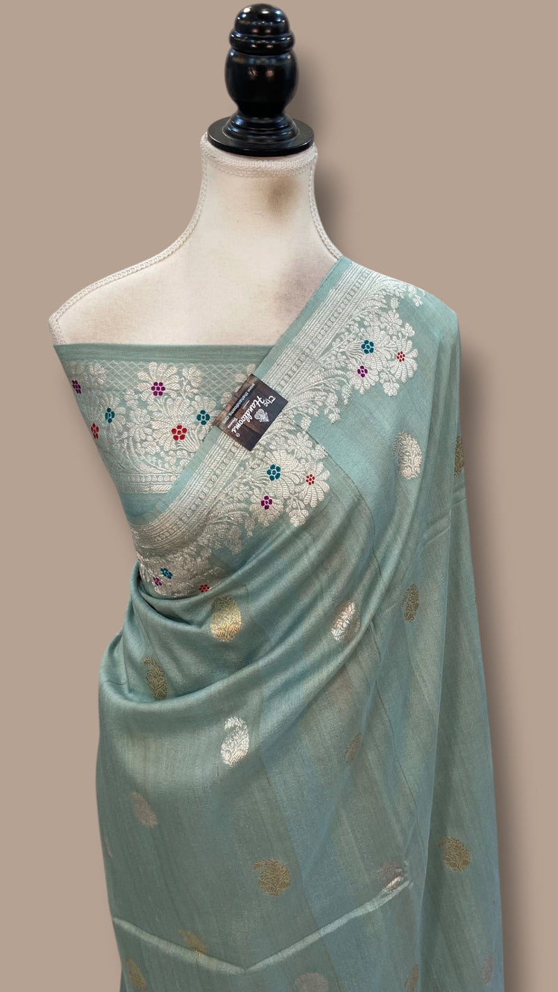 Pure Tussar Georgette Handloom Banarasi Saree With Meenakari
