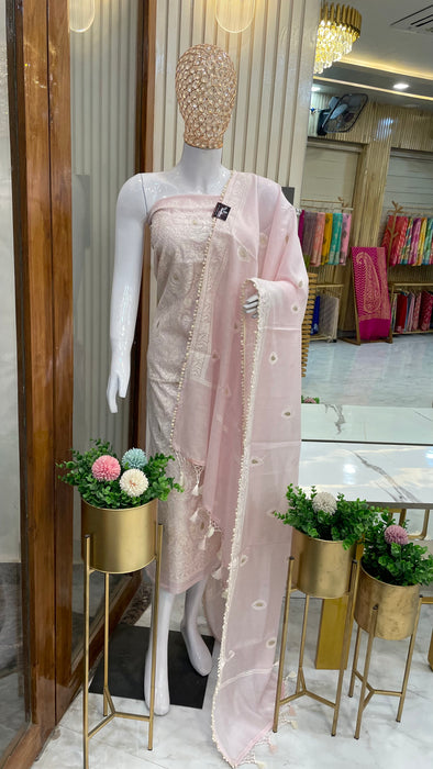 Pure Cotton Banarasi Dress material with Chikankari