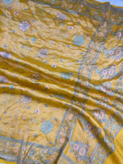 Yellow Pure Tussar Georgette Brocade Handloom Banarasi Saree - The Handlooms