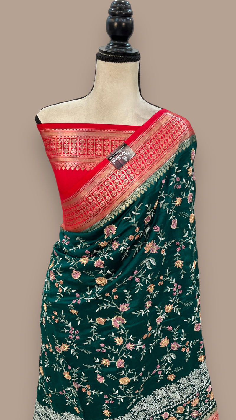 Pure Chiniya Silk Handloom Banarasi Saree with Chikankari - The Handlooms