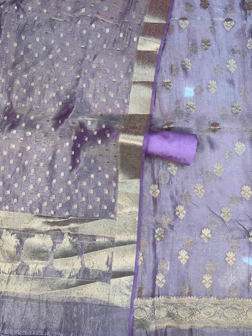 Pure  Kora Silk Handloom Banarasi Dress Material Kadua Boota With Kora Dupatta main image 0