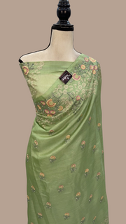 Tussar Silk Handloom Banarasi Saree With Chikankari - The Handlooms