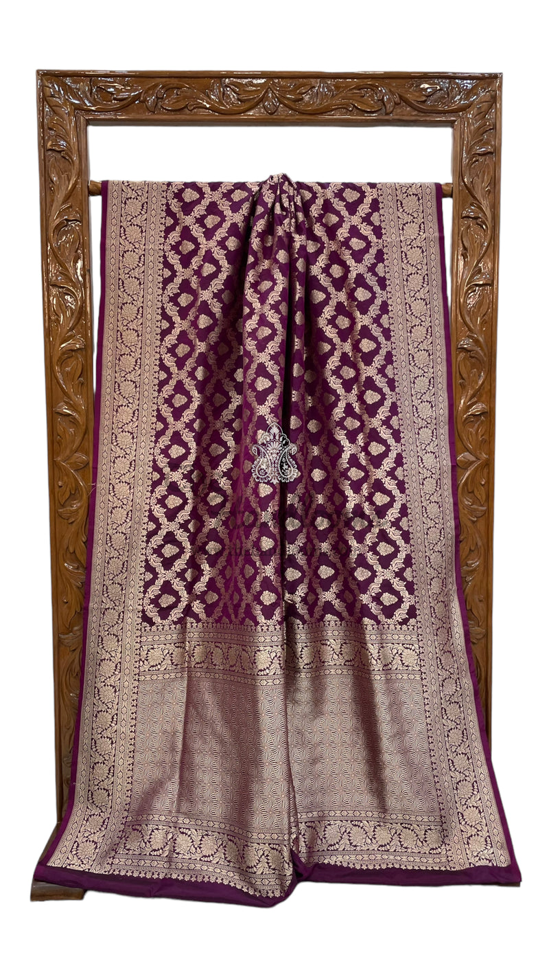 Pure Katan Silk Banarasi Handloom Saree - All Over Jaal Work - The Handlooms