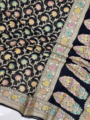 Black Pure Chiffon Khaddi Banarasi Saree - The Handlooms