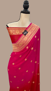 Pure Khaddi Georgette Handloom Banarasi Saree - Gold zari - The Handlooms