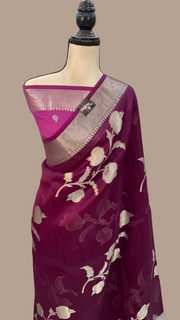Dark Purple Pure Kora Handloom Banarasi Saree - The Handlooms