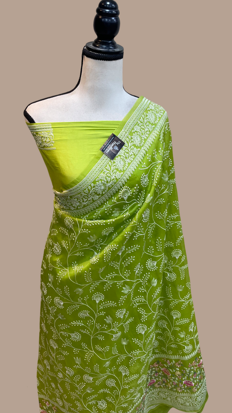 Pure Organza Chikankari Handloom Banarasi Saree - The Handlooms