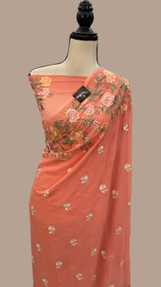 Pure Georgette Chikankari Handloom Banarasi Saree - The Handlooms