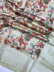 Pure Chanderi  Digital Print with Chikankari Handloom Banarasi Saree - The Handlooms