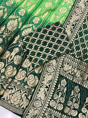 Green Pure Khaddi Georgette Bandhani Handloom Banarasi Lehenga - The Handlooms