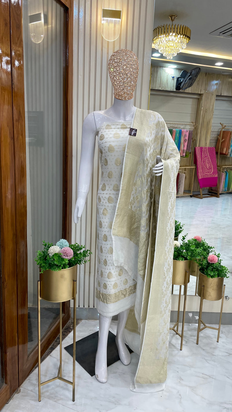 Khaddi Georgette Handlooms Banarasi Dress material - The Handlooms