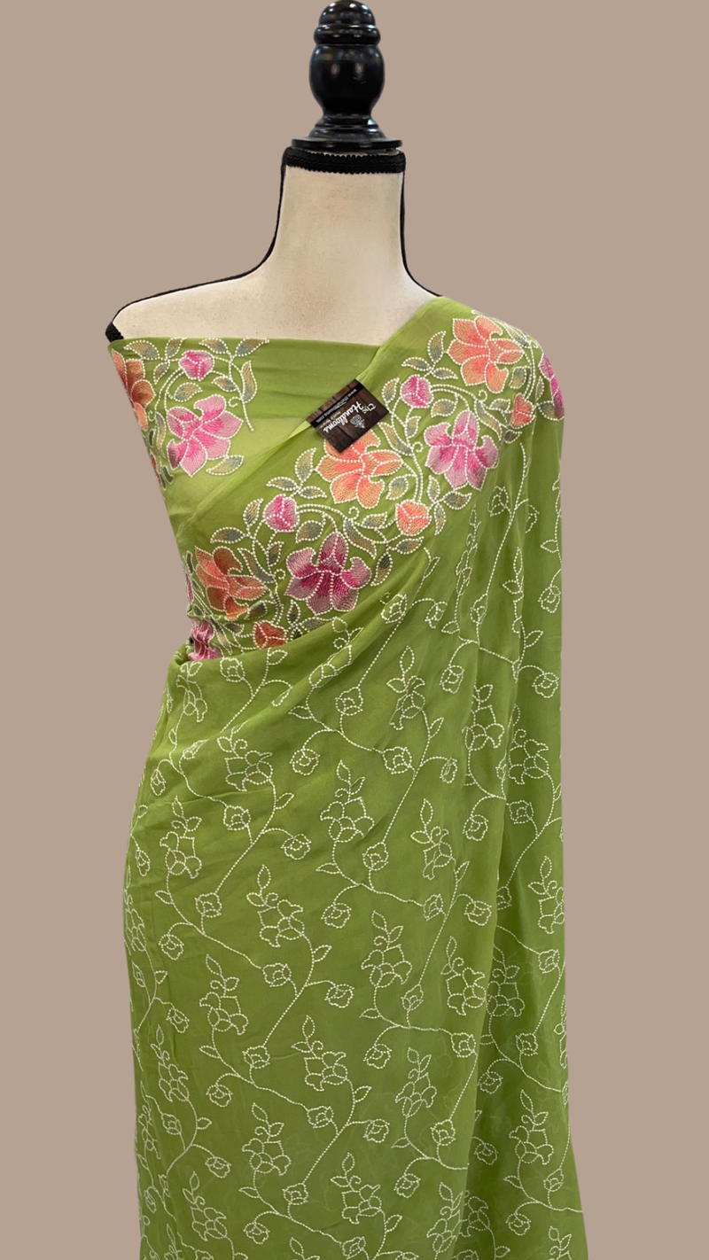 Pure Georgette Chikankari Handloom Banarasi Saree - The Handlooms