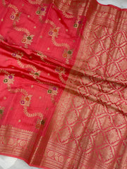 Pure Dupion Silk Banarasi Saree - Gold Zari - The Handlooms