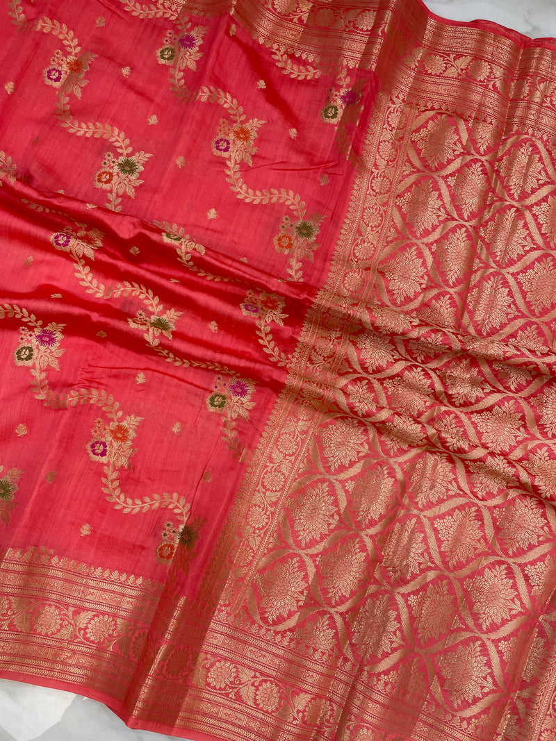 Pure Dupion Silk Banarasi Saree - Gold Zari - The Handlooms
