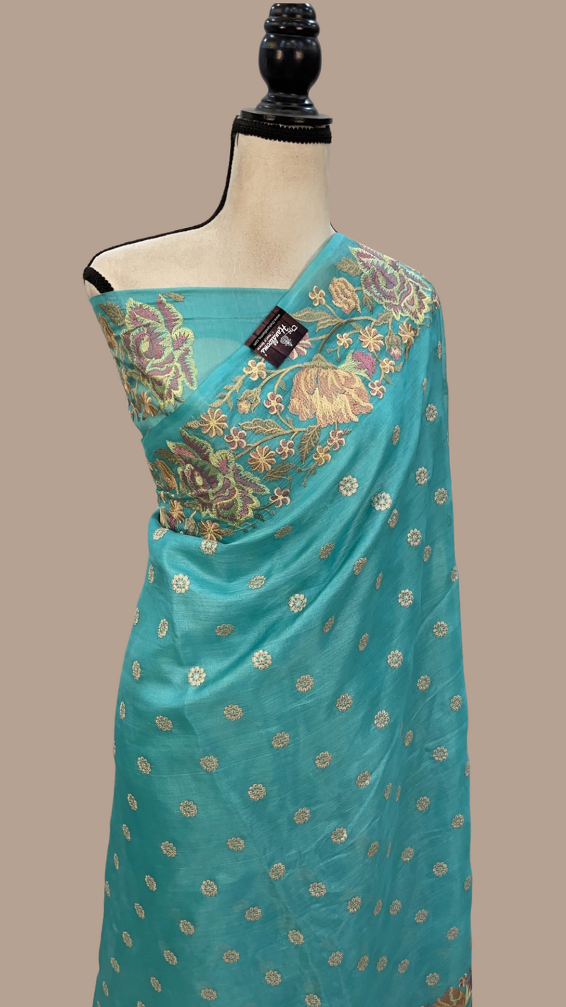 Tussar Silk Handloom Banarasi Saree With Chikankari - The Handlooms