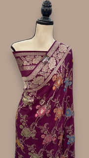 Khaddi Georgette Handloom Banarasi Saree - All over Jaal Work With Meenakari - The Handlooms