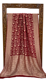 Maroon Khaddi Georgette Handloom Banarasi Saree - The Handlooms