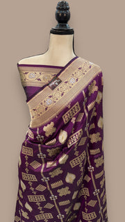 Pure Katan Silk Banarasi Handloom Saree - All over Sona Roopa Jaal work - The Handlooms
