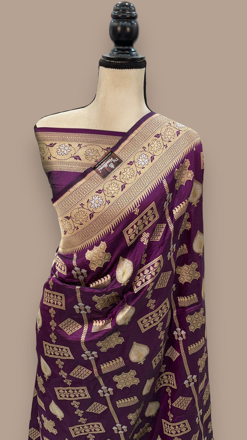 Pure Katan Silk Banarasi Handloom Saree - All over Sona Roopa Jaal work - The Handlooms