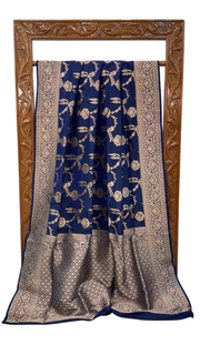 Blue Pure Katan Silk Banarasi Handloom Saree - All Over Jaal Work - The Handlooms