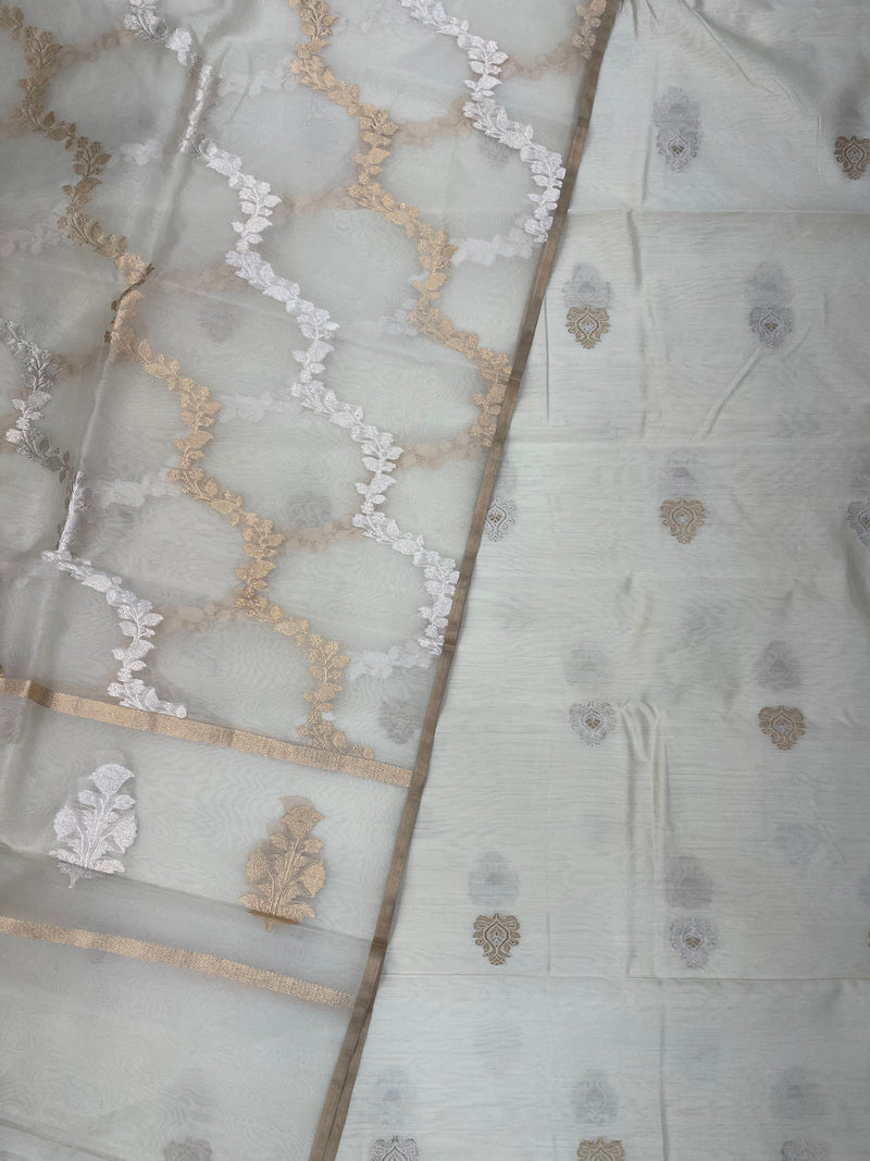 Pure Katan Silk Handlooms Banarasi Dress material With Organza Dupatta - The Handlooms