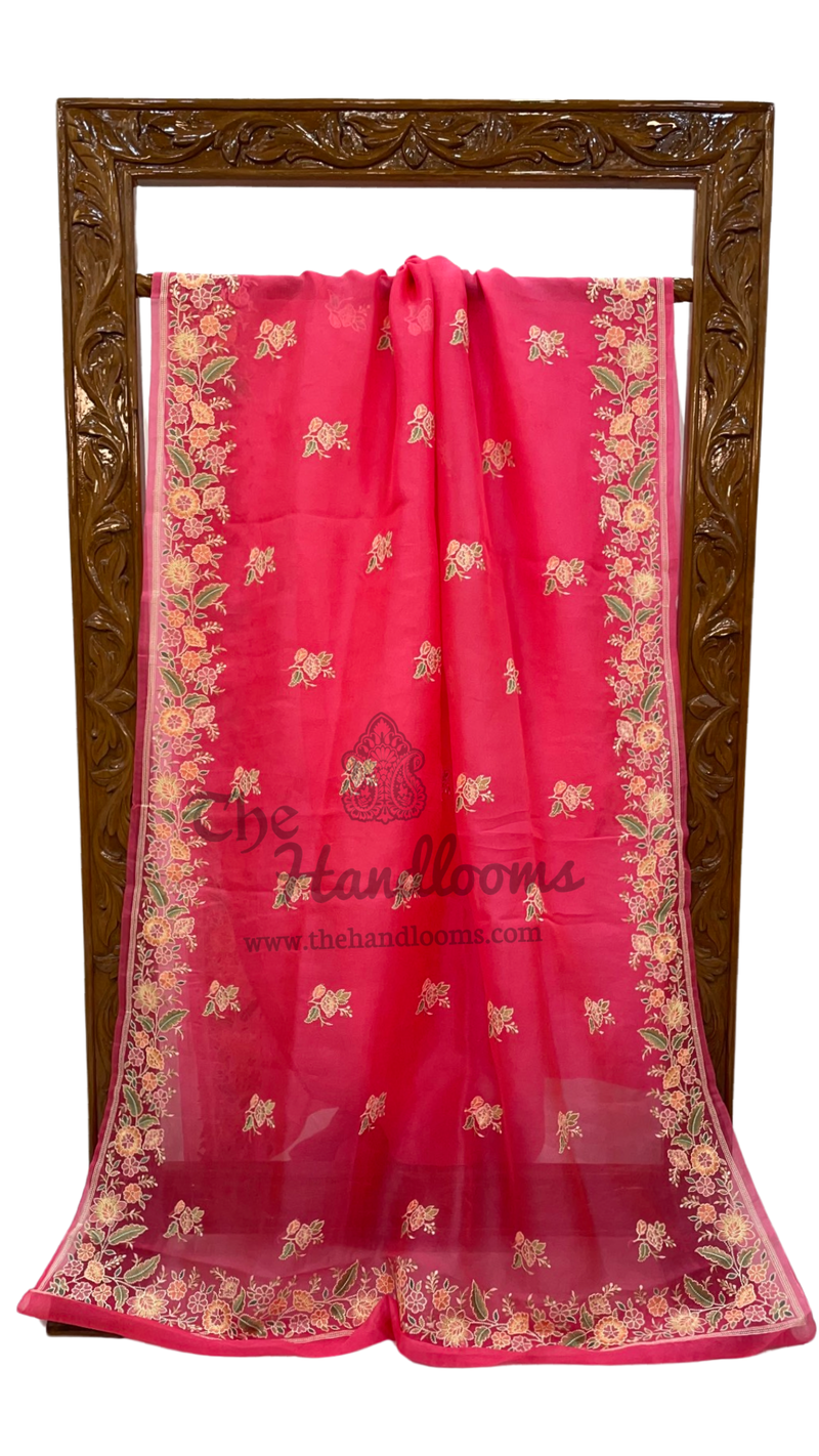 Pure Organza Chikankari Handloom Banarasi Saree - The Handlooms