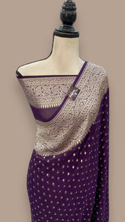 Wine Pure Khaddi Georgette Handloom Banarasi Saree - The Handlooms