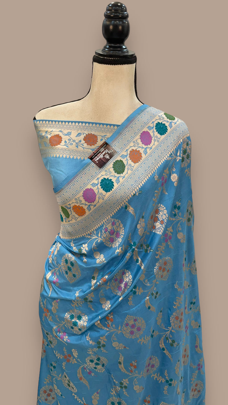Pure Katan Silk Banarasi Handloom Saree - All over Jaal work with Meenakari - The Handlooms