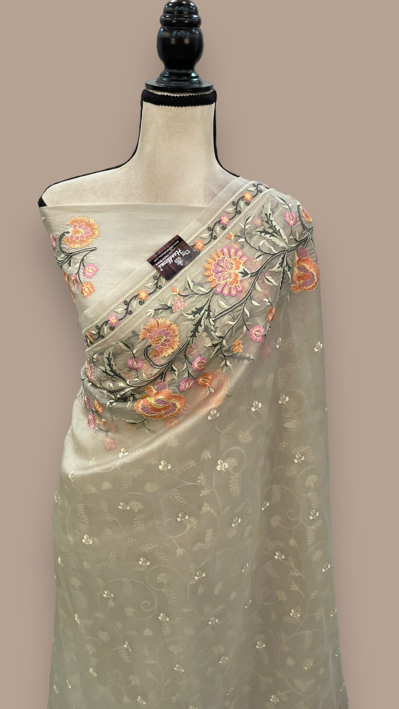 Pure Organza Chikankari Handloom Banarasi Saree - The Handlooms