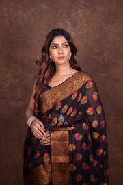 Black Pure Chiffon Khaddi Banarasi Saree - The Handlooms