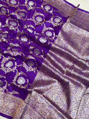 Pure Katan Silk Banarasi Handloom Saree - All over Sona Roopa Jaal work - The Handlooms