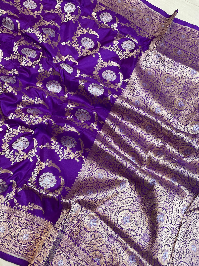 Pure Katan Silk Banarasi Handloom Saree - All over Sona Roopa Jaal work - The Handlooms