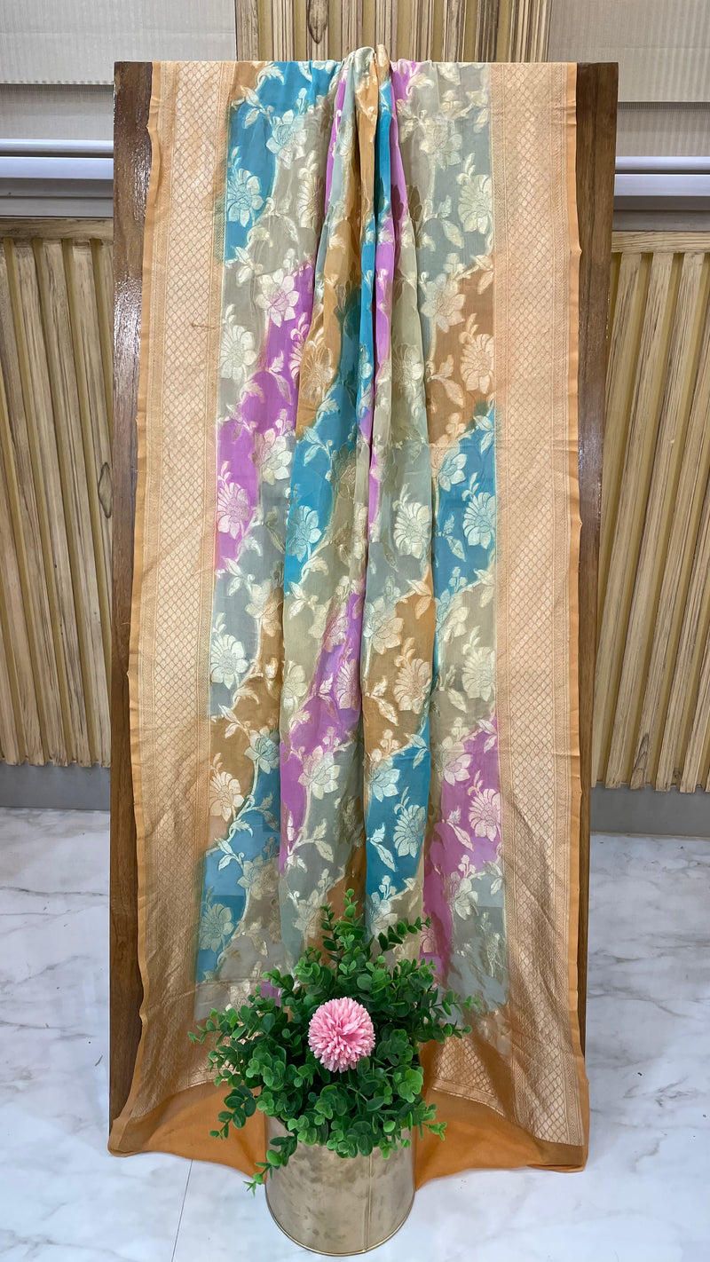Pure Khaddi Georgette Dupatta - water zari - The Handlooms