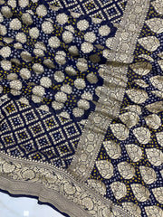 Pure Georgette Banarasi Bandhej Handloom Saree - The Handlooms