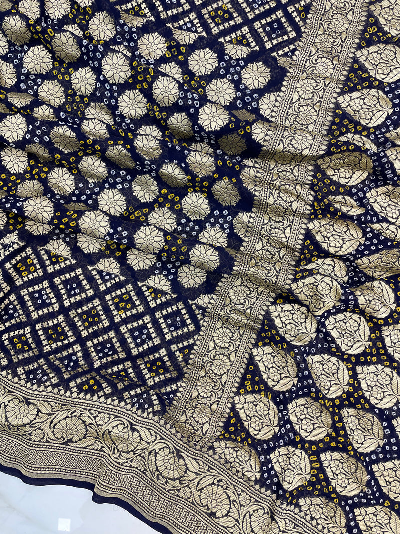 Pure Georgette Banarasi Bandhej Handloom Saree - The Handlooms