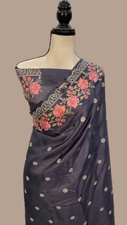 Tussar Silk Handloom Banarasi Saree With Chikankari - The Handlooms