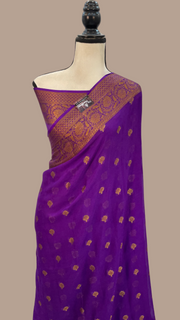 Purple Pure Chiffon Khaddi Banarasi Saree - The Handlooms