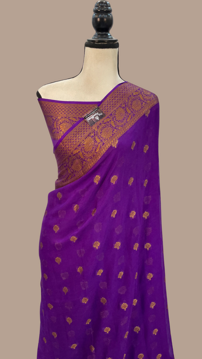 Purple Pure Chiffon Khaddi Banarasi Saree