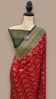 Khaddi Georgette Handloom Banarasi Saree -  Antique zari - The Handlooms