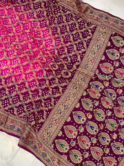 Dupion Silk Bandhej Banarasi Saree - Meenakari - The Handlooms