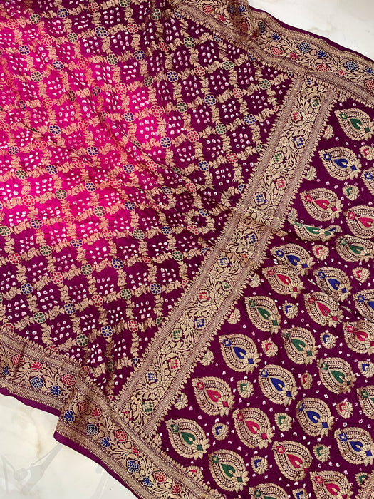 Pure Dupion Silk Bandhej Banarasi Saree - Meenakari — The Handlooms