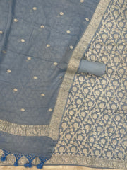 Bluish Grey Khaddi Georgette Banarasi Dress material - The Handlooms