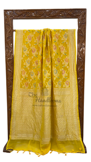 Yellow Khaddi Georgette Handloom Banarasi Saree - The Handlooms