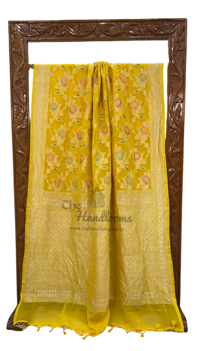 Yellow Khaddi Georgette Handloom Banarasi Saree