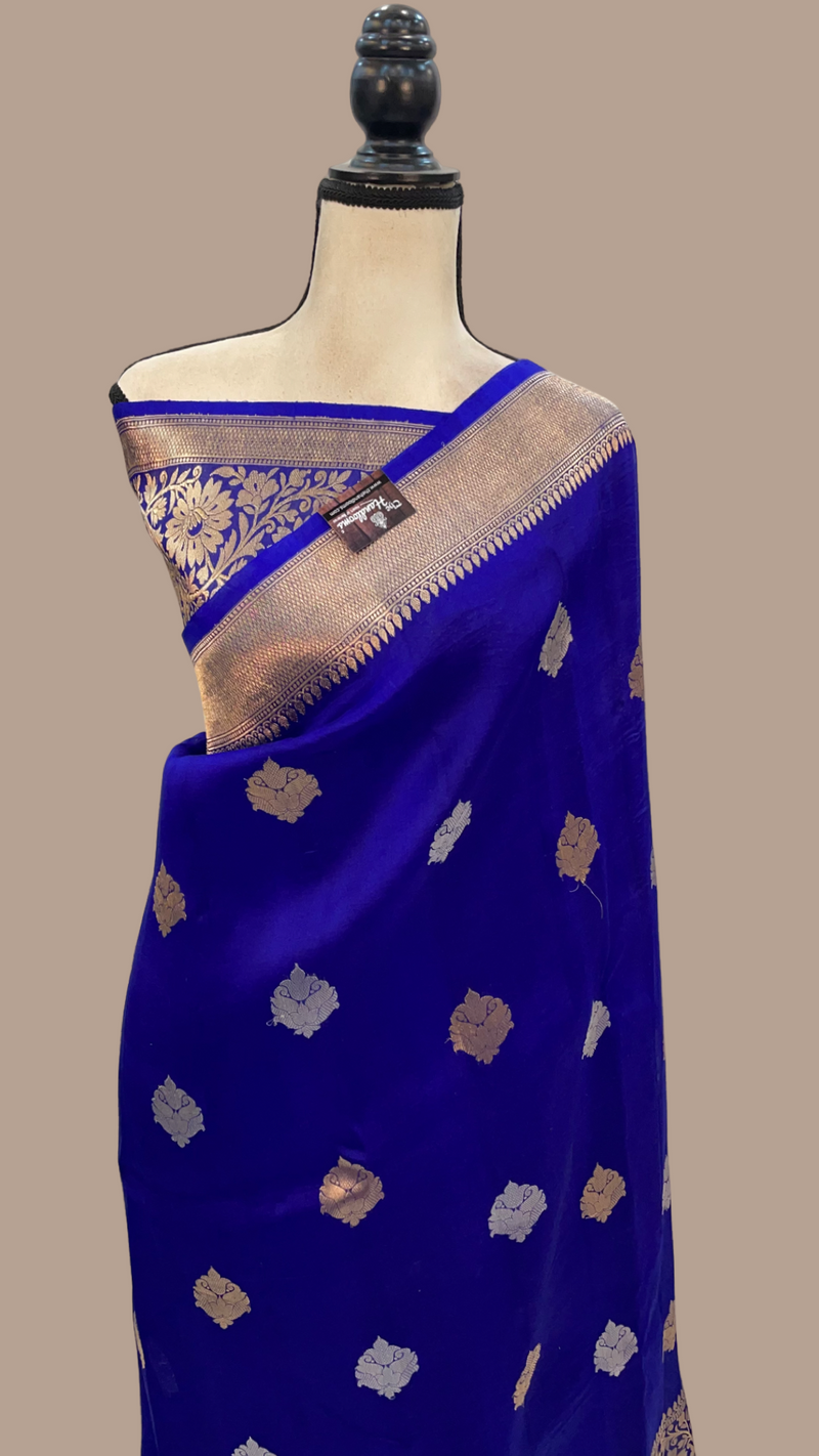 Blue Pure Kora Handloom Banarasi Saree - Sona Roopa Kadua motifs - The Handlooms