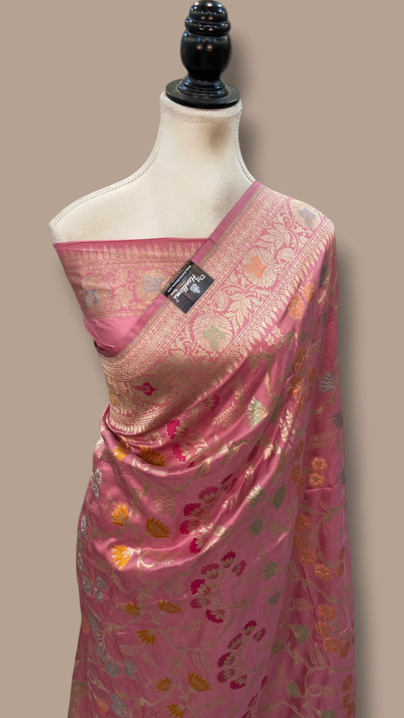Pure Katan Silk Banarasi Handloom Saree - All Over Jaal Work With Meenakari