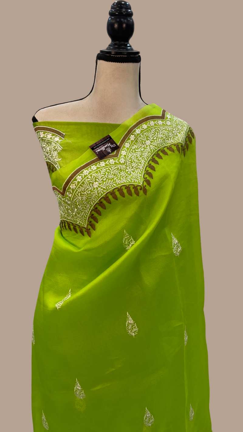 Pure Organza Chikankari Handloom Banarasi Saree - The Handlooms