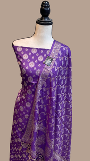 Purple Pure Butter Silk Banarasi Dress material - The Handlooms